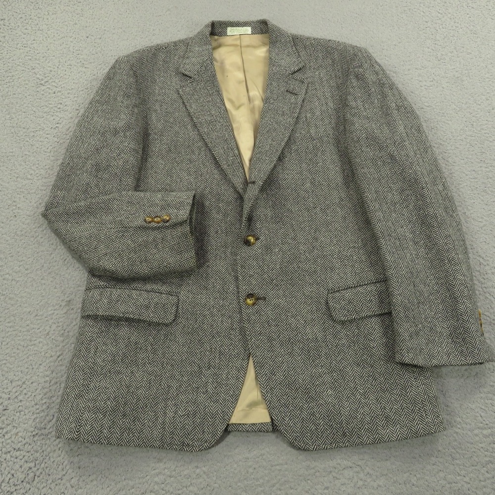 Orvis Tweed Blazer 42R Grey Black Herringbone 3/2 Roll Sport Coat Jacket USA 90s